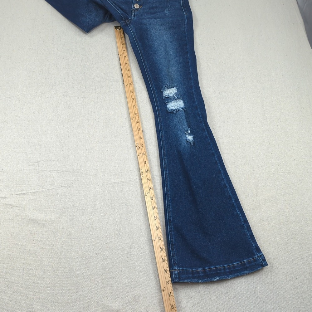 Kancan Jeans Womens 26 Blue Petite Flare Stretch Casual Distressed Button Fly - Picture 4 of 15